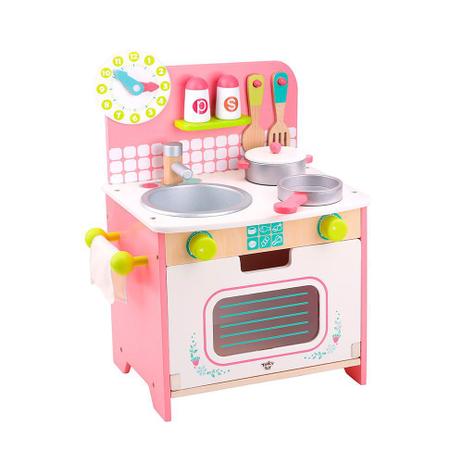 Cozinha Infantil De Madeira Branca E Rosa